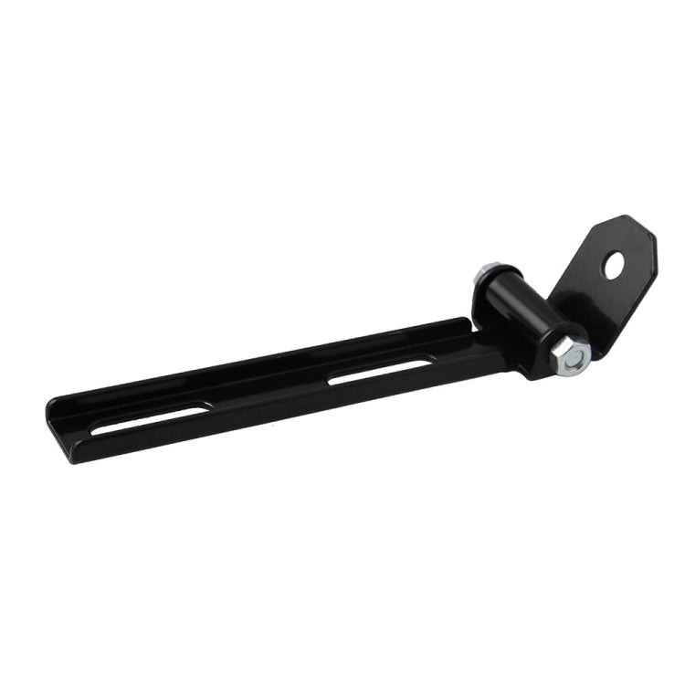Black motorcycle seat mounting bracket with two-hole plate and bolt