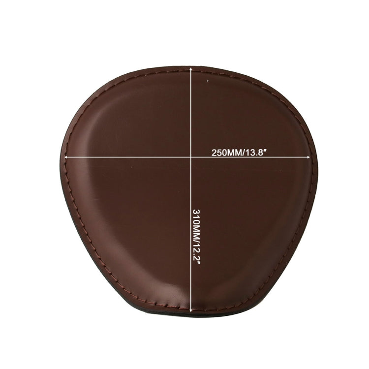 Brown motorcycle seat pad with stitched edge and size guide markings