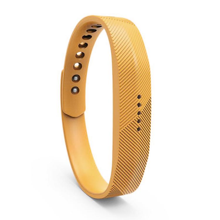 Yellow silicone Fitbit Flex 2 replacement band with ridged texture and adjustment holes