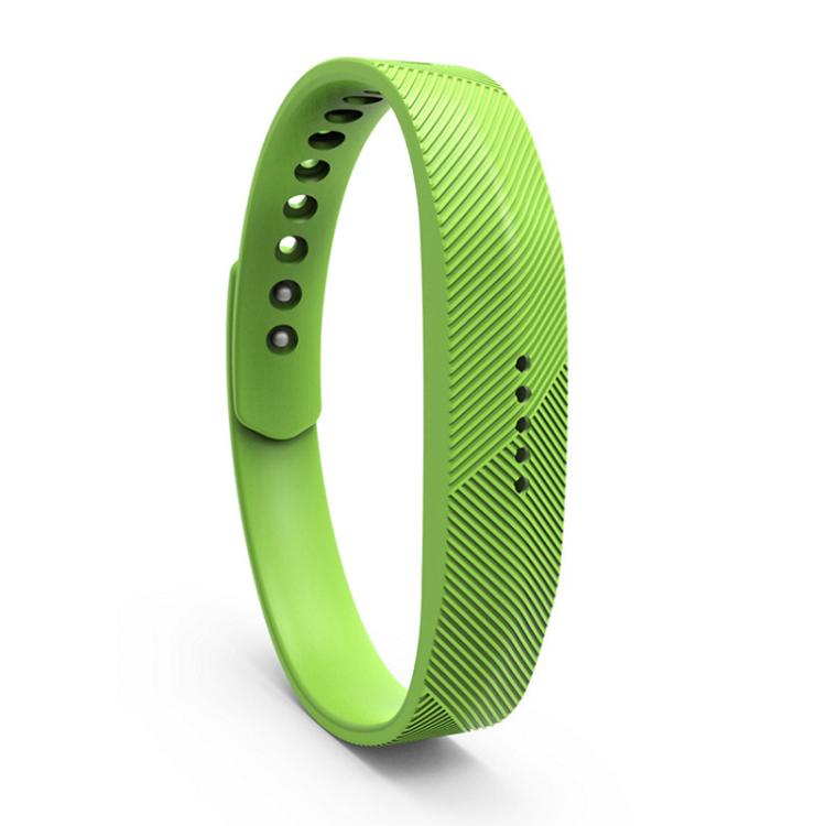 Fitbit Flex 2 silicone band in bright green with ribbed texture and metal buckle