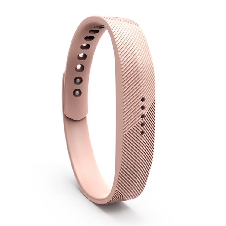 Fitbit Flex 2 silicone band in pale pink with ribbed texture and metal buckle