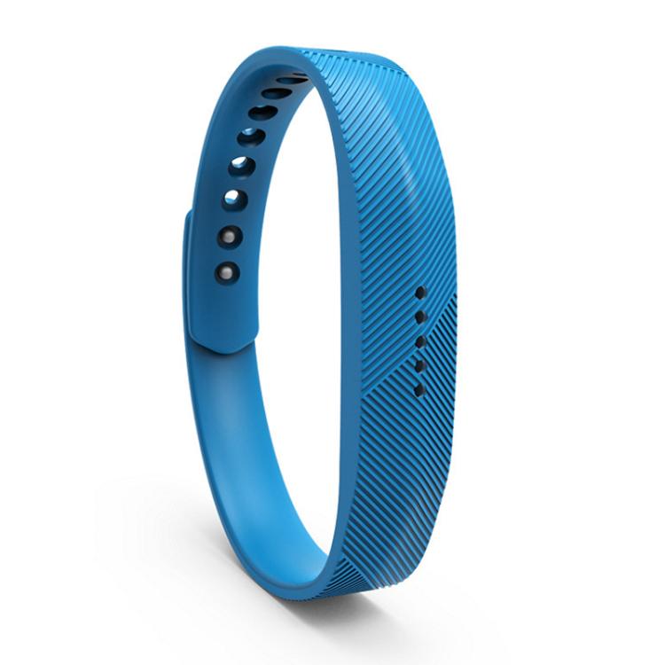 Fitbit Flex 2 silicone band in blue with ribbed texture and metal buckle
