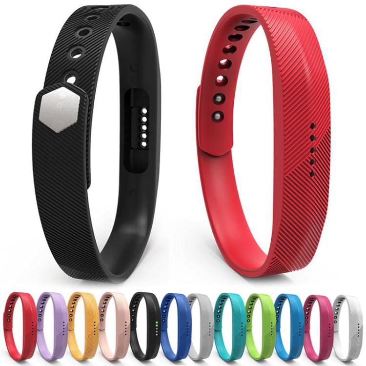 Black and red silicone Fitbit Flex 2 bands with ridged straps and metal buckles
