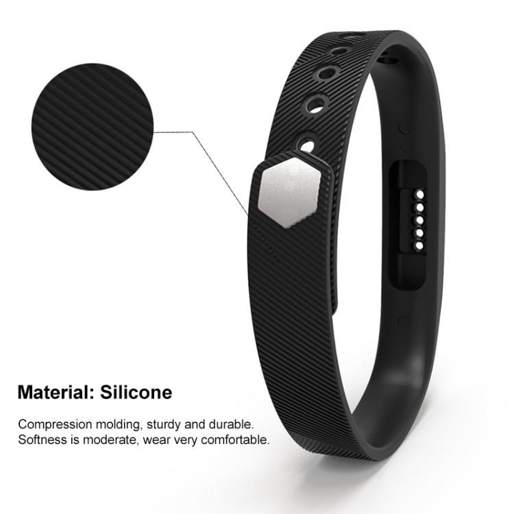 Black silicone Fitbit Flex 2 band with textured ridges and a metal buckle