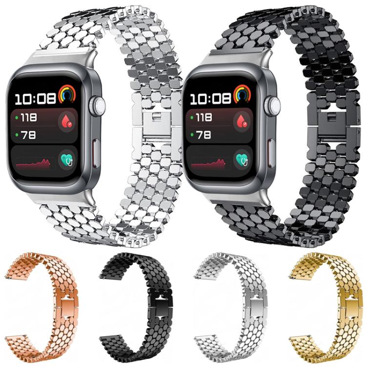 Fish-scale metal watch bands in silver and black, with additional color options below.