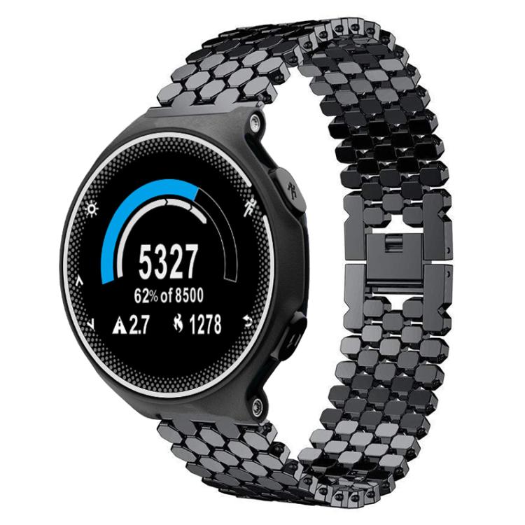 Black fish-scale metal watch band with a matching round sports watch