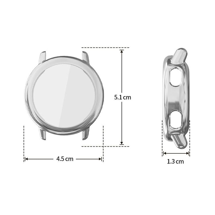 Clear Garmin Vivoactive 5 watch cover with dimensions of 5.1 by 4.5 by 1.3 cm
