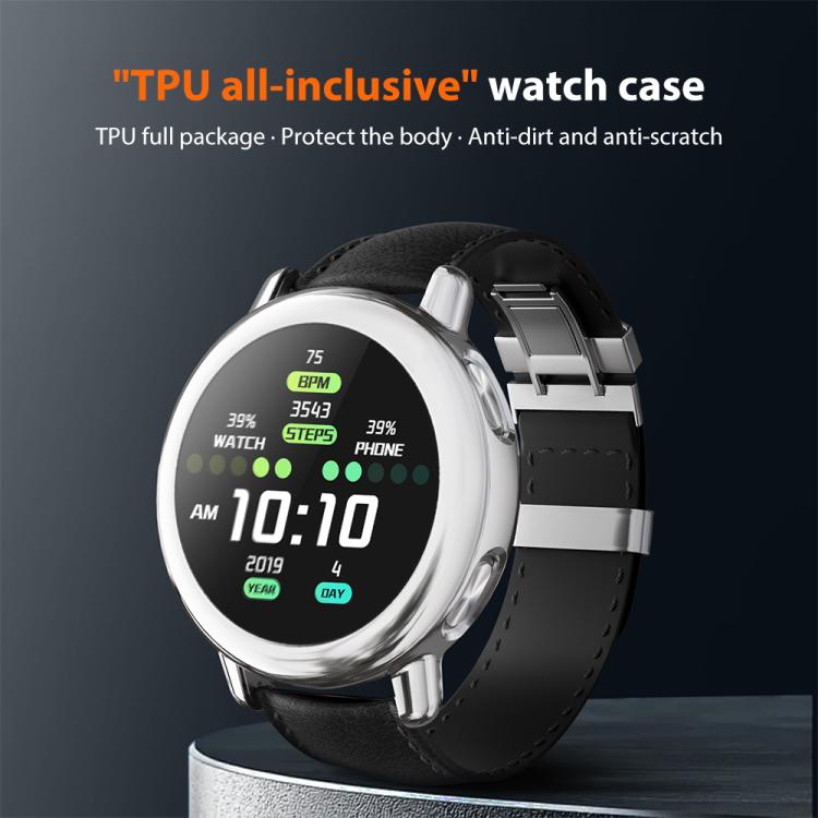 xDfind TPU watch cover in silver fitted around a black smartwatch
