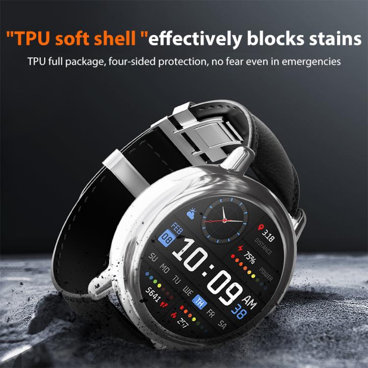 Silver xDfind TPU watch cover shown protecting the sides of a smartwatch