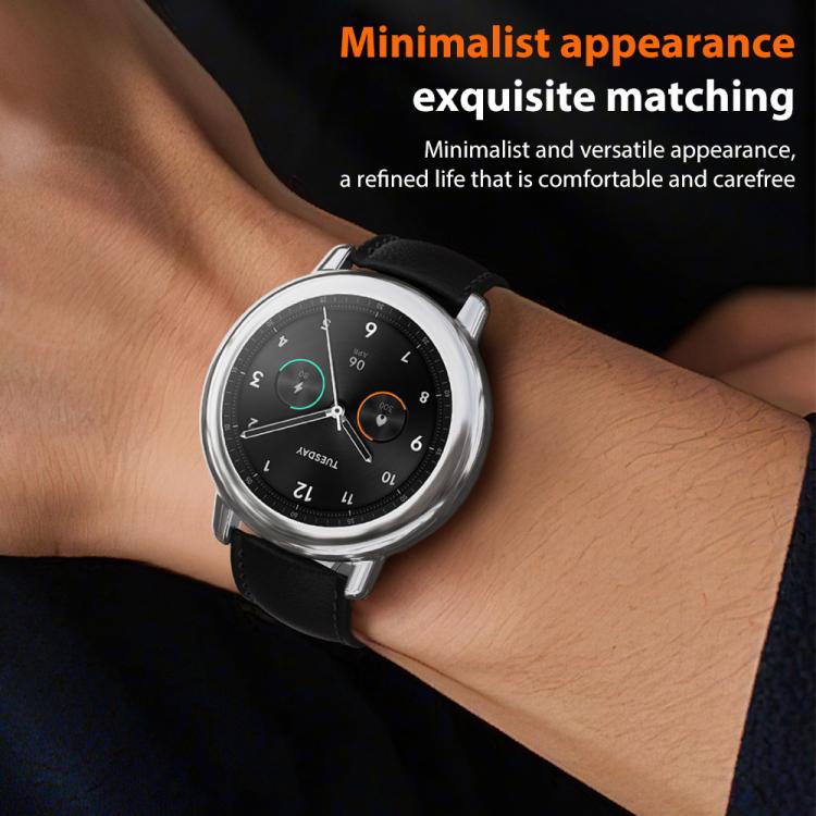 Silver xDfind TPU watch cover fitted on a black smartwatch worn on the wrist