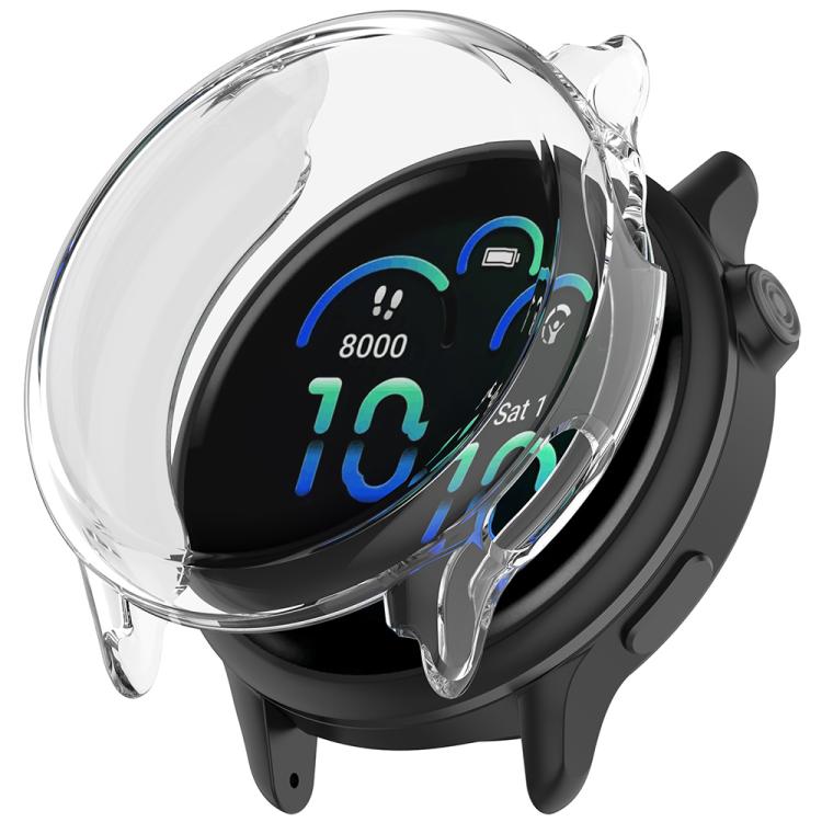 Clear full-cover watch case fitted over a smartwatch