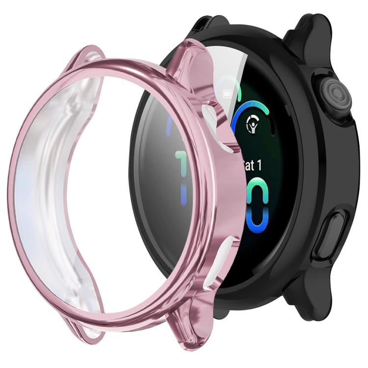 Rose gold TPU watch cover shown beside a black smartwatch