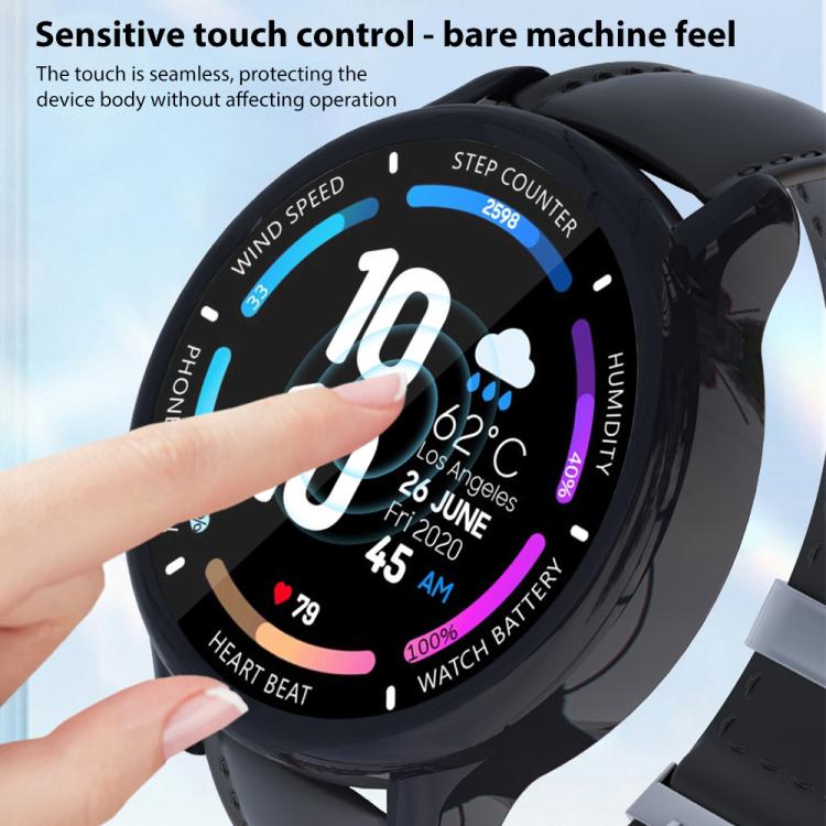 Black TPU watch cover on a smartwatch with a finger touching the screen