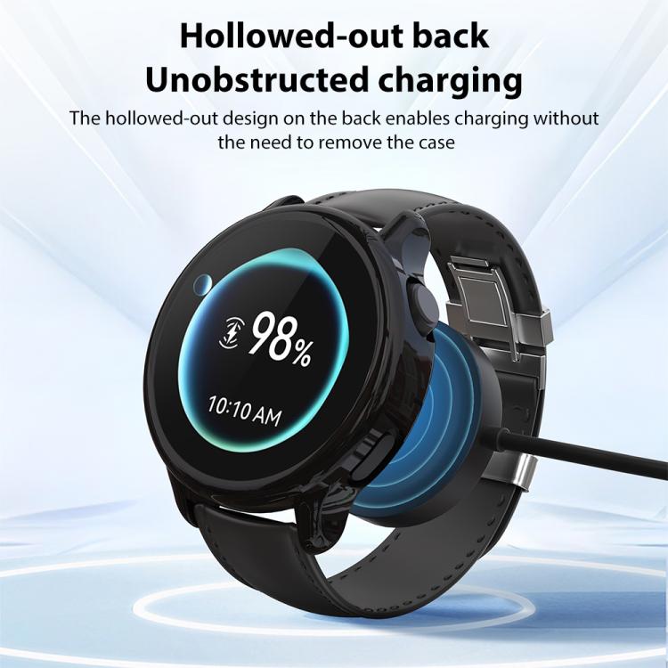 Black TPU watch cover on a smartwatch while charging from the back