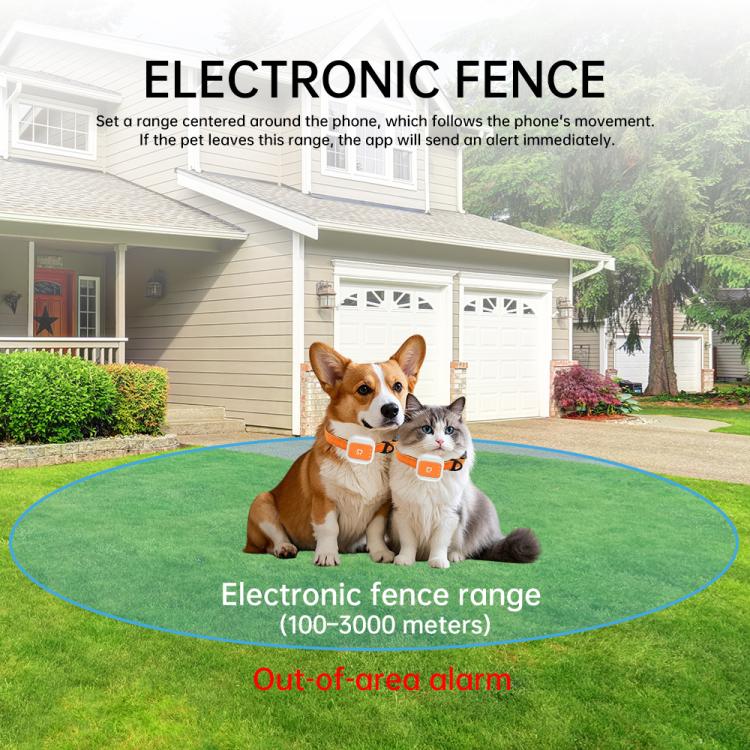 GPS pet anti-loss collar tracker on pets, with orange strap and white GPS device.