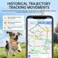 GPS pet collar tracker on a running dog, showing orange strap and white device.