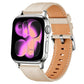 Apricot and tan vegan leather watch band with stitched edges and silver buckle