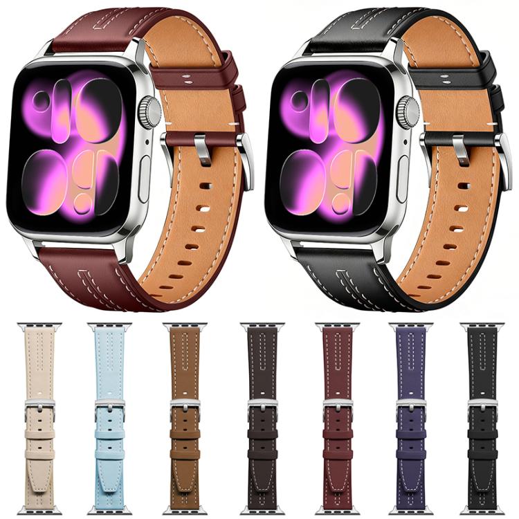 Vegan leather watch band color options in black, brown, wine red, blue, purple and apricot