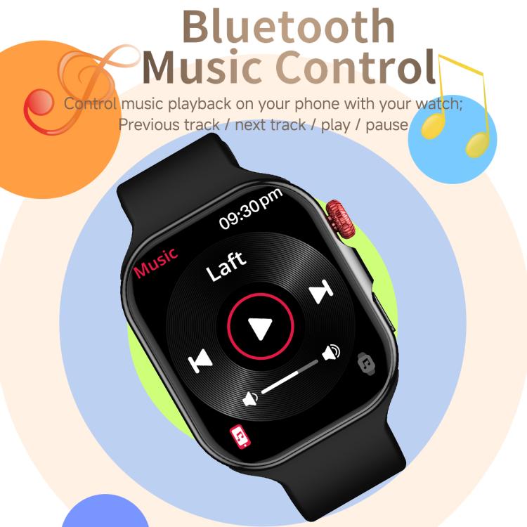 Black CY39 smartwatch shows music playback controls on its color screen.