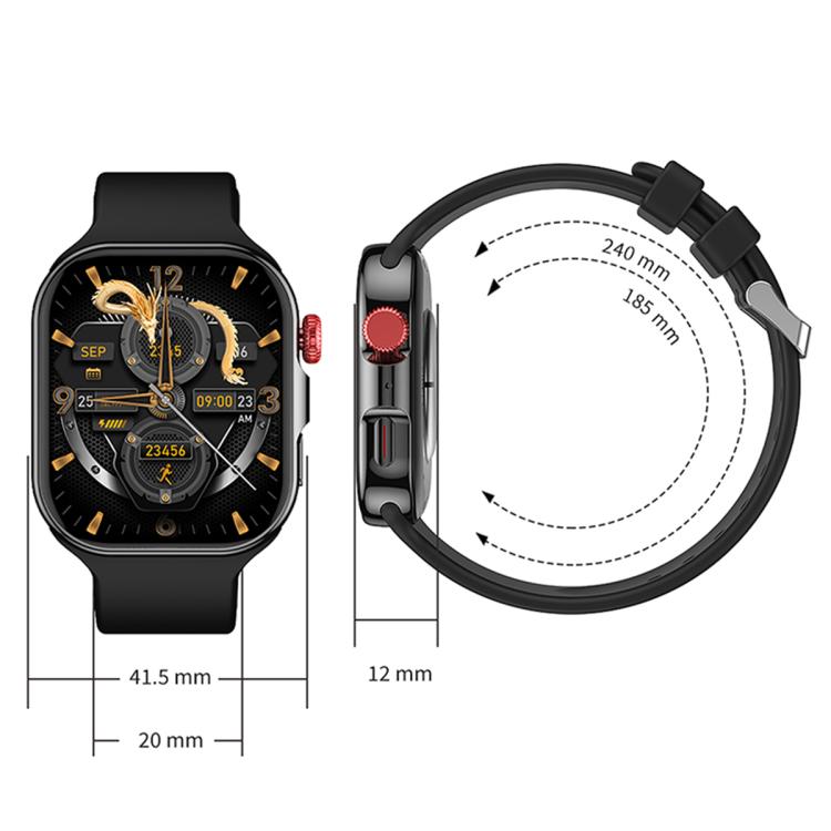 Black CY39 smartwatch with a gold-accented watch face and size measurements.