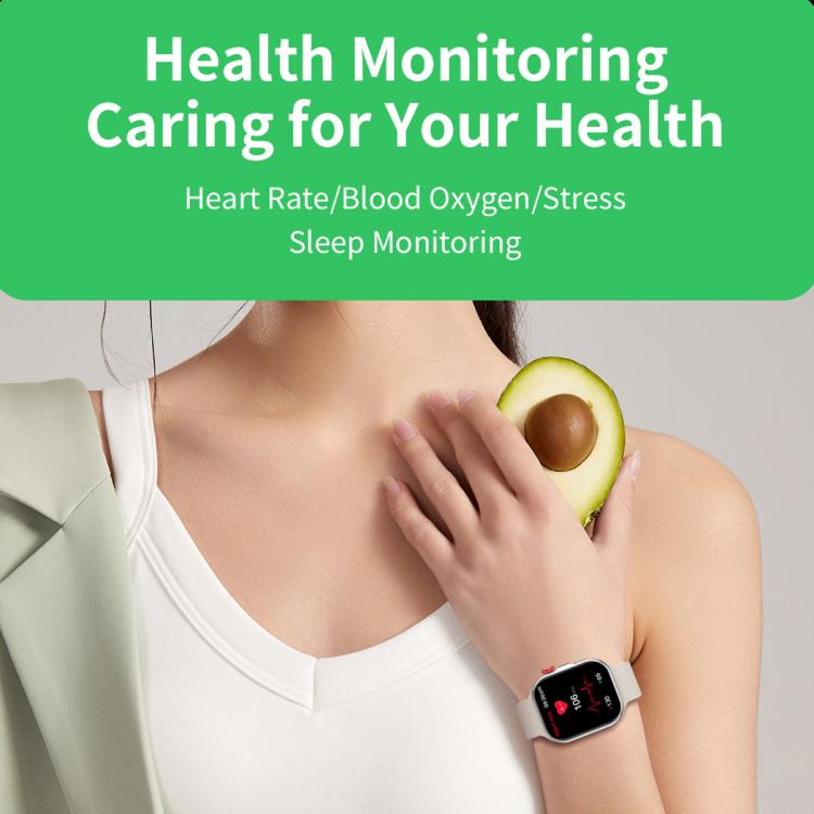 CY39 smartwatch with a silver case and white band displays health data.