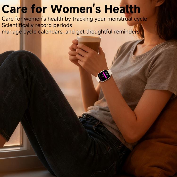 CY39 smartwatch with a silver case and white band displays a health tracking screen.