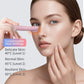 Pink hot compress eye massager gently pressed near the face with oval head.