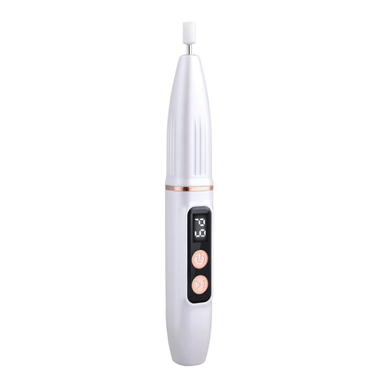 White rechargeable portable nail file with sanding head and digital display