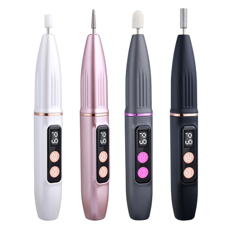 Set of rechargeable portable nail files in white, rose gold, grey, and black