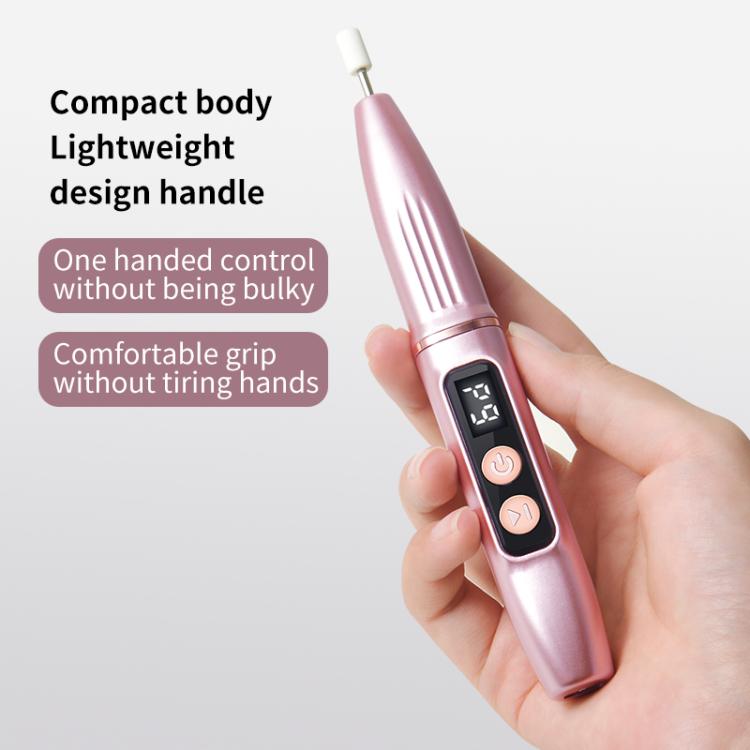 Rose gold handheld rechargeable nail file with sanding bit and digital control panel