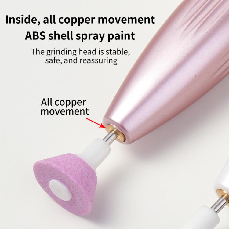 Rose gold nail file close-up with sanding head and visible base attachment