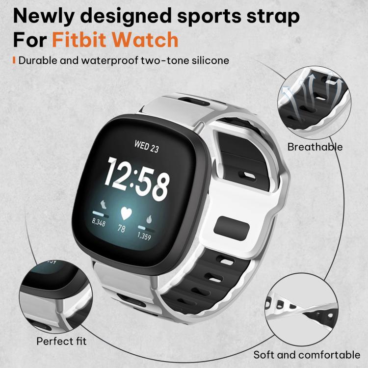 White and black silicone watch band with perforated, adjustable strap