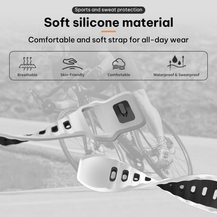 White and black silicone watch band with perforated strap