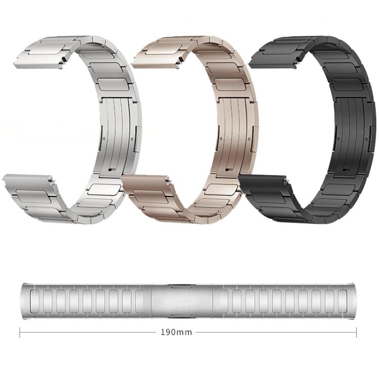 Silver, gold, and black titanium alloy watch bands shown with a 190 mm length guide.