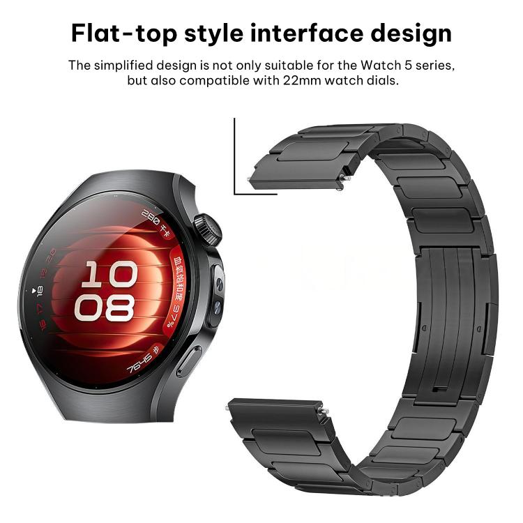 Black titanium alloy watch band with flat-top connector ends for a smartwatch.