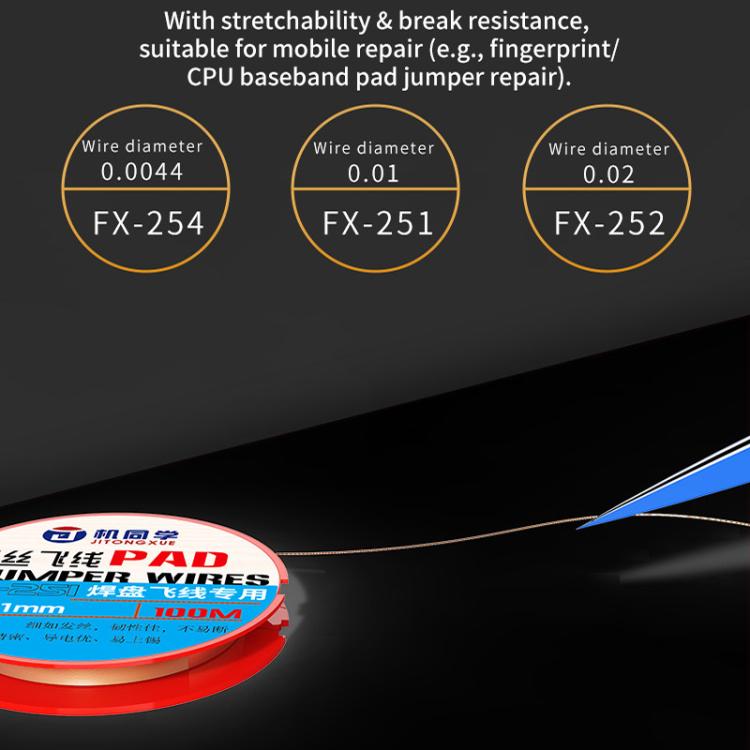 Diagram-style view showing jumper wire diameter sizes: 0.0044mm, 0.01mm, 0.02mm