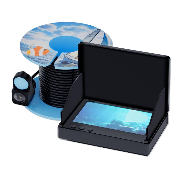 Visual fish finder with black 4.3-inch display and left front camera pod
