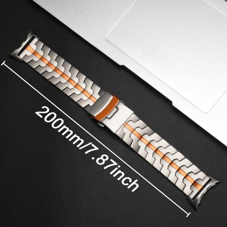 Silver titanium alloy watch band with orange accents, measuring 200 mm long