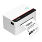 White Xprinter thermal label printer showing front paper opening with a barcode label.