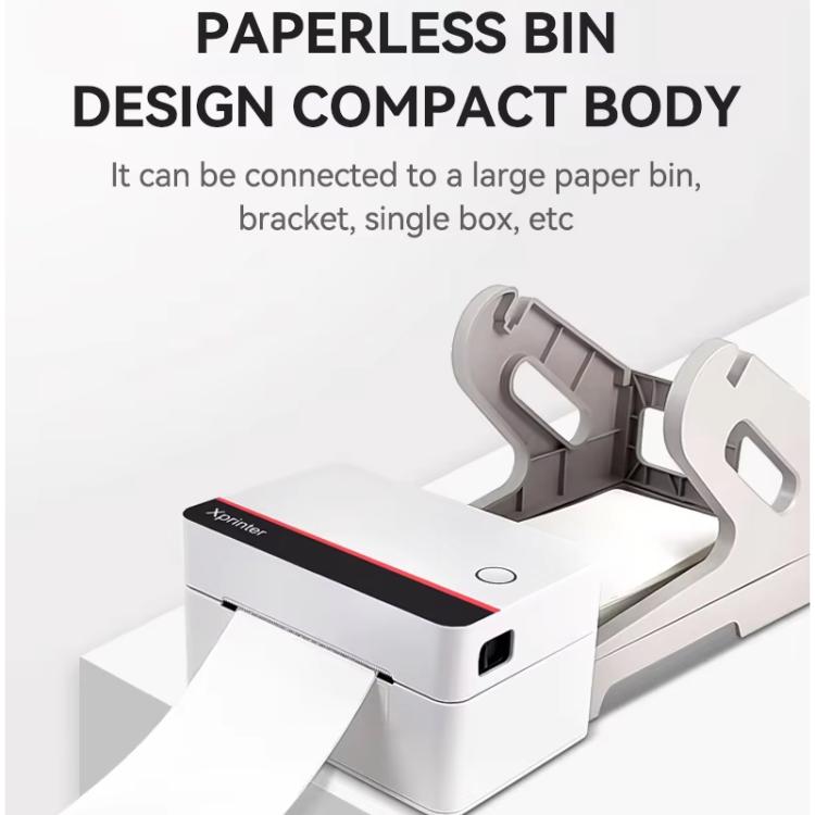 White thermal label printer with open top cover and paper feed slot