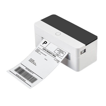 108mm thermal label printer with front label feed, white body and dark top