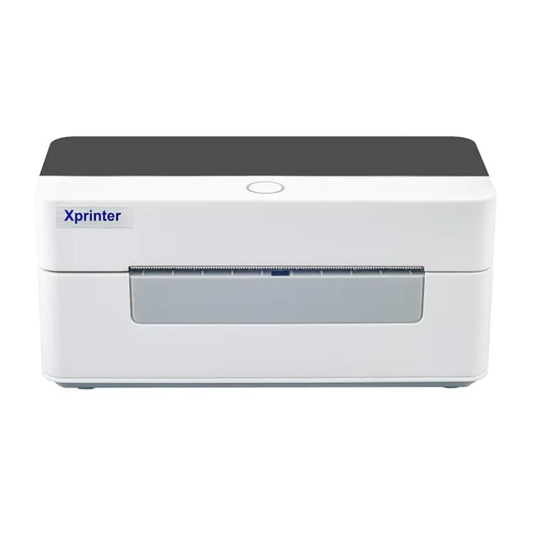 Thermal barcode label printer with front display window and dark top cover