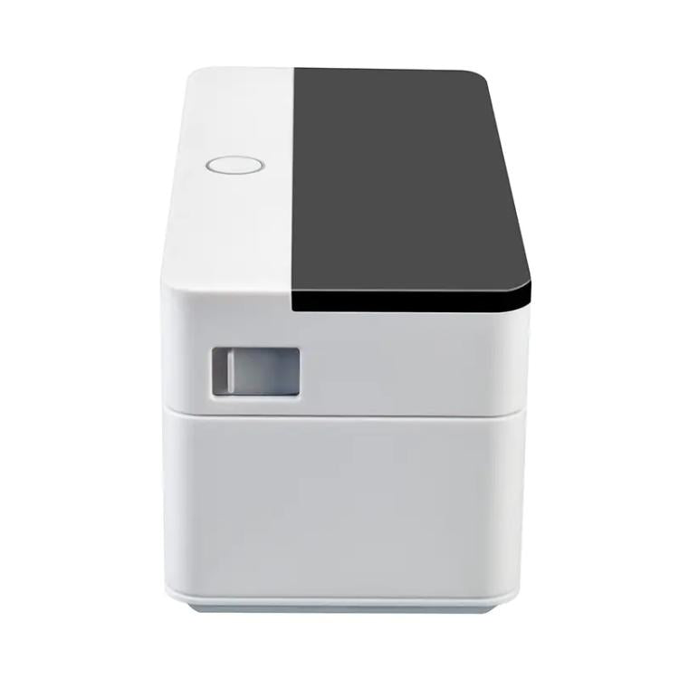 Thermal label printer with side button and dark top panel on a white body