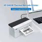 Thermal barcode label printer with a label extended toward the front slot