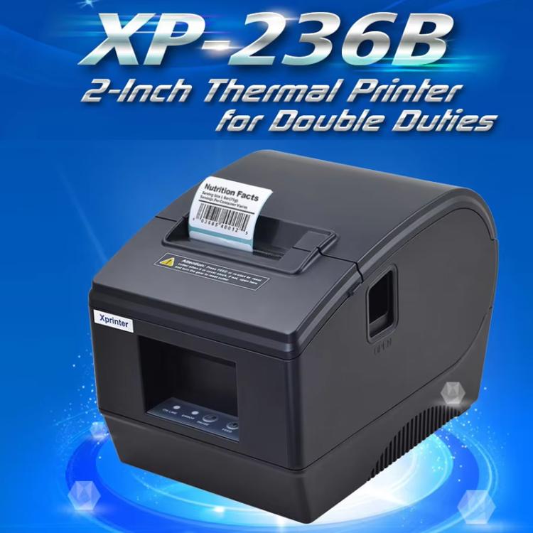 Black thermal barcode label printer front-left angle with top label roll