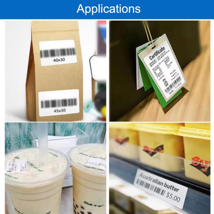 Thermal barcode labels being applied to packages and retail goods