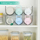 Clear PET cabinet organizer rack with six pastel hanging bottle dispensers