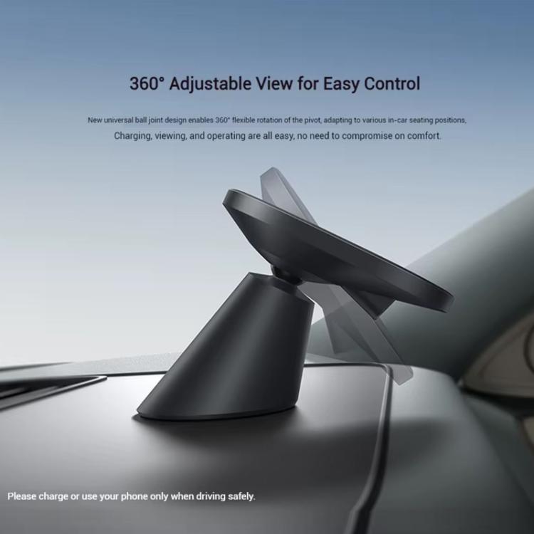 360-degree adjustable magnetic wireless car charger on a dashboard