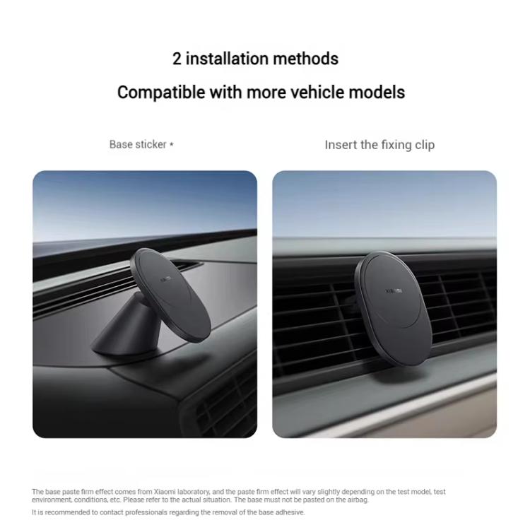 Magnetic wireless car charger showing two installation mounting options