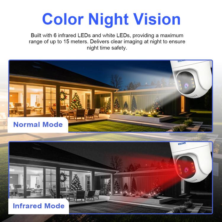 Wall-mounted white security camera with solar panel and front lens for night vision